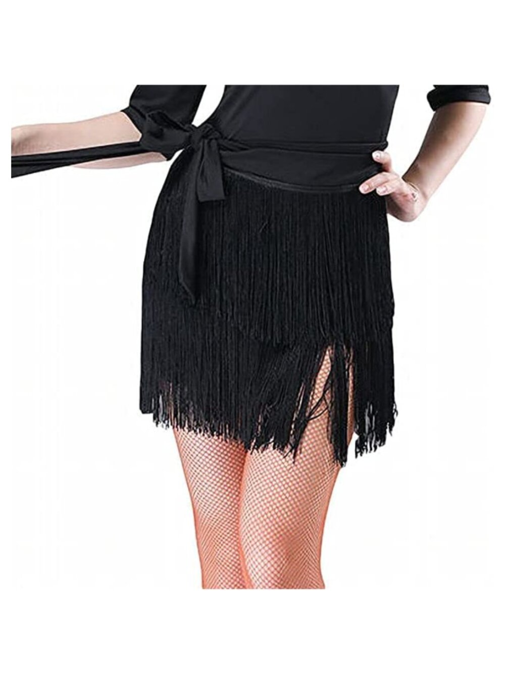 Latin Dance Skirt Fringe Halter Waist Scarf Tassel Tiered Practice Tango